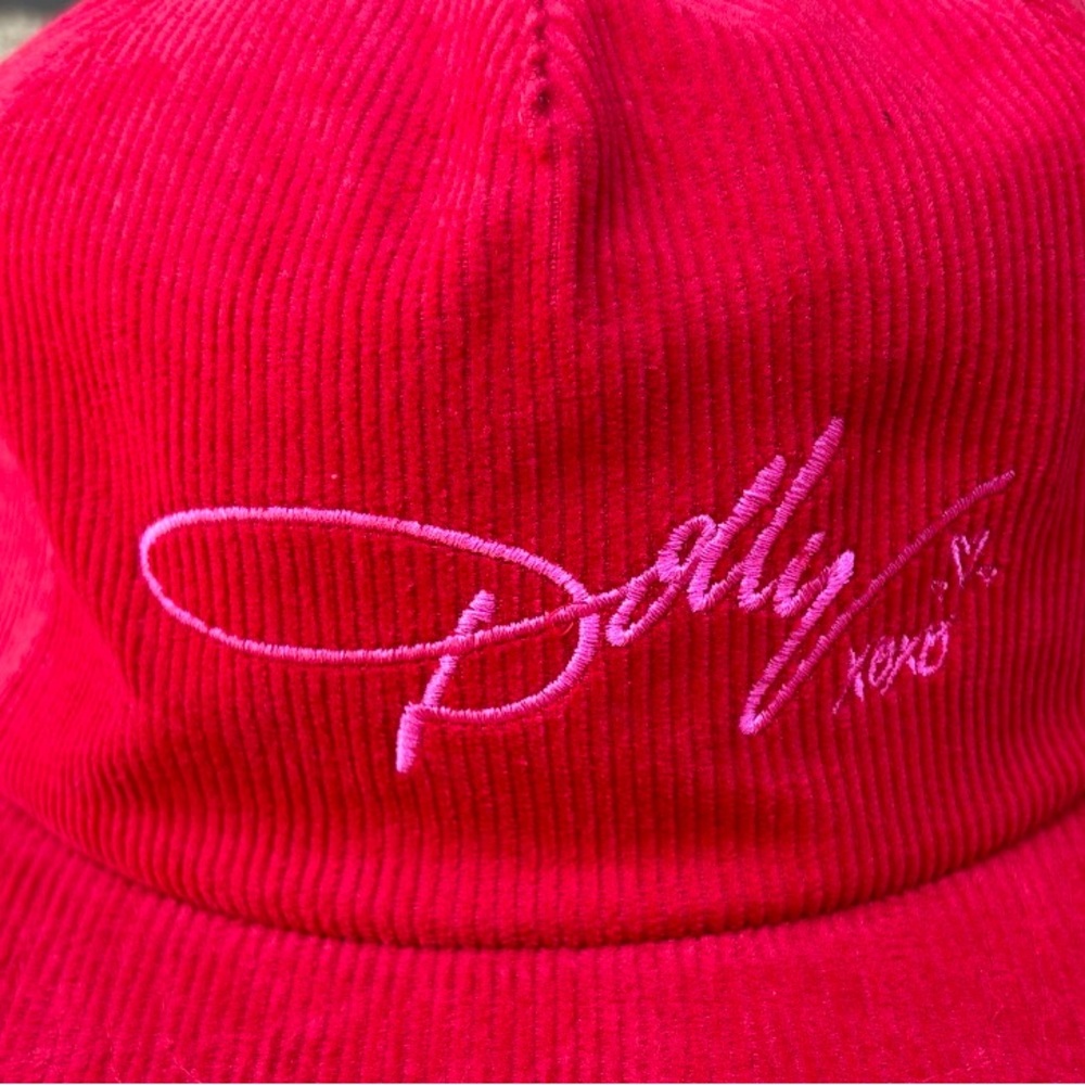 NWT Dolly Red Corduroy Embroidered Trucker Hat - Picture 2 of 2